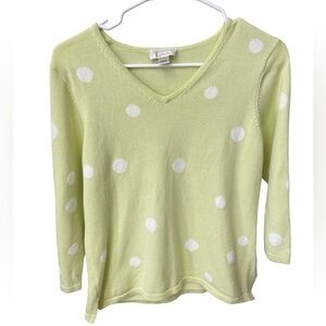 Christopher & Banks Polka Dot Sweater Women’s Small Butter Yellow & White Preppy